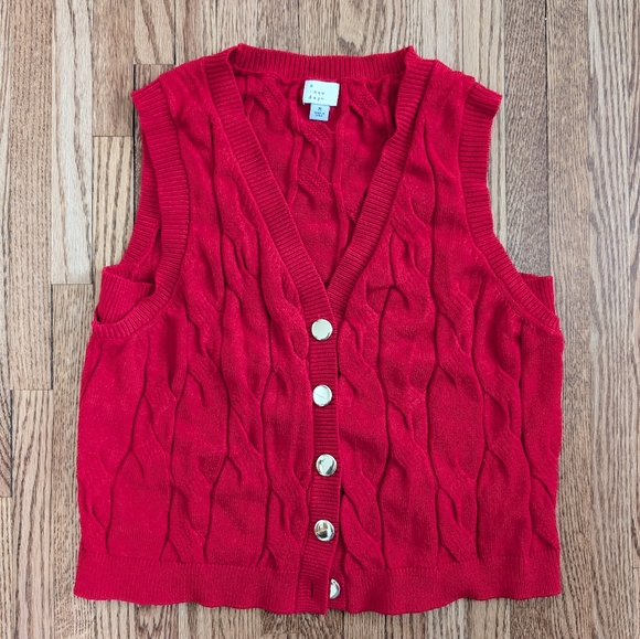 a new day Sweaters - Women's A New Day Red Cable-Knit Button Front Sweater Vest